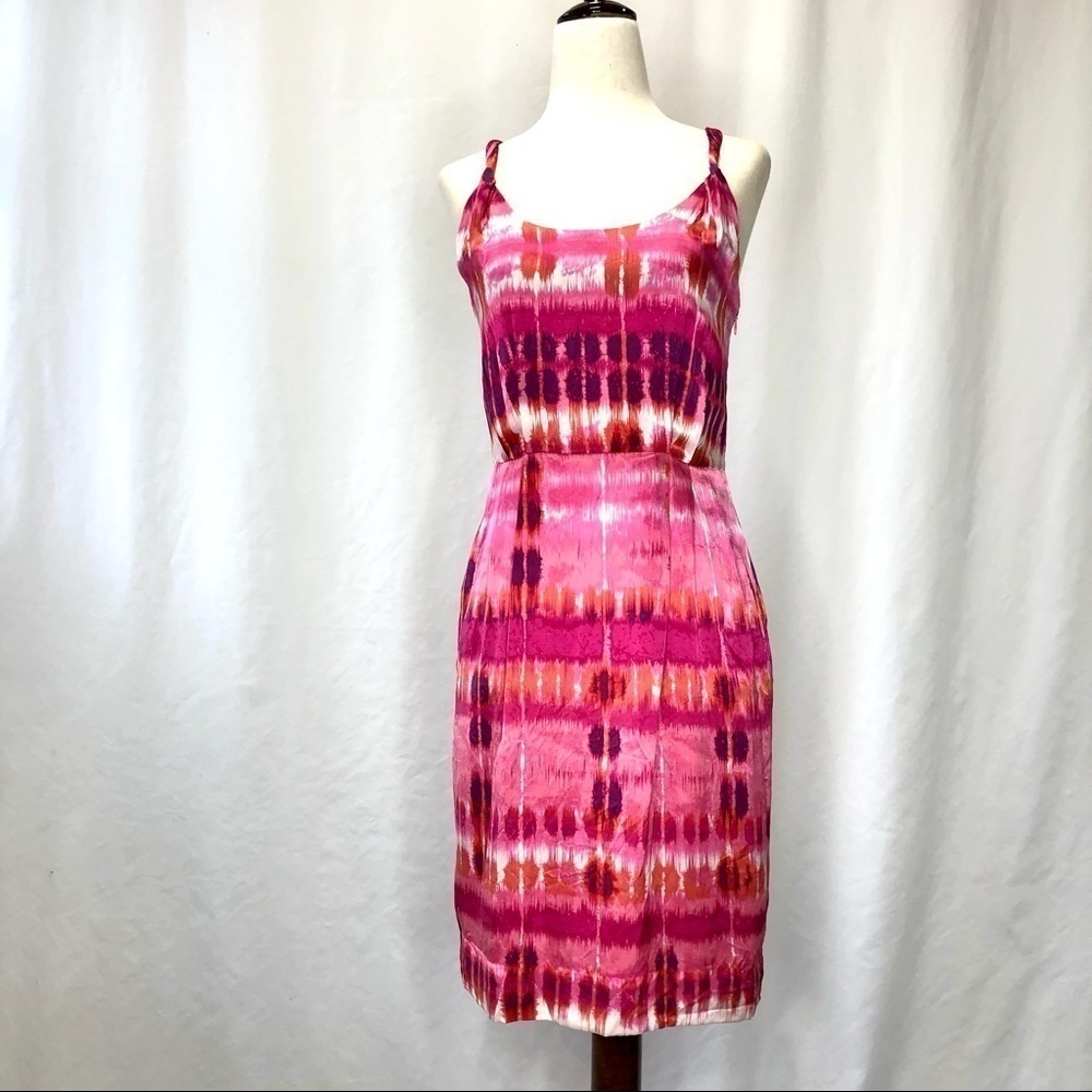 Banana Republic silk dress twist racerback straps tie dye ink blot 0P